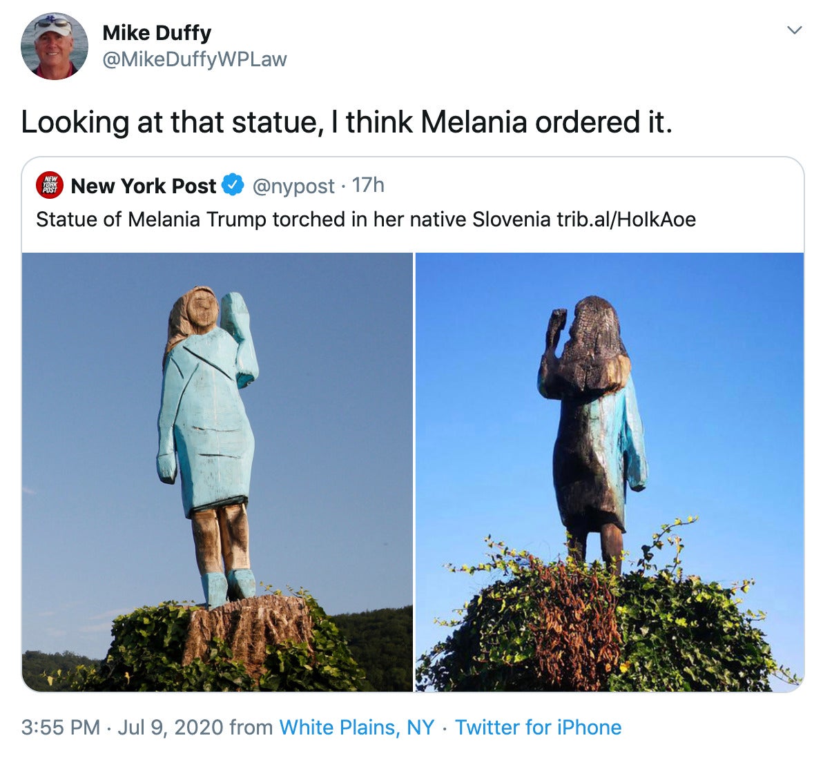 "Looking at that statue, I think Melania ordered it." over before and after pics