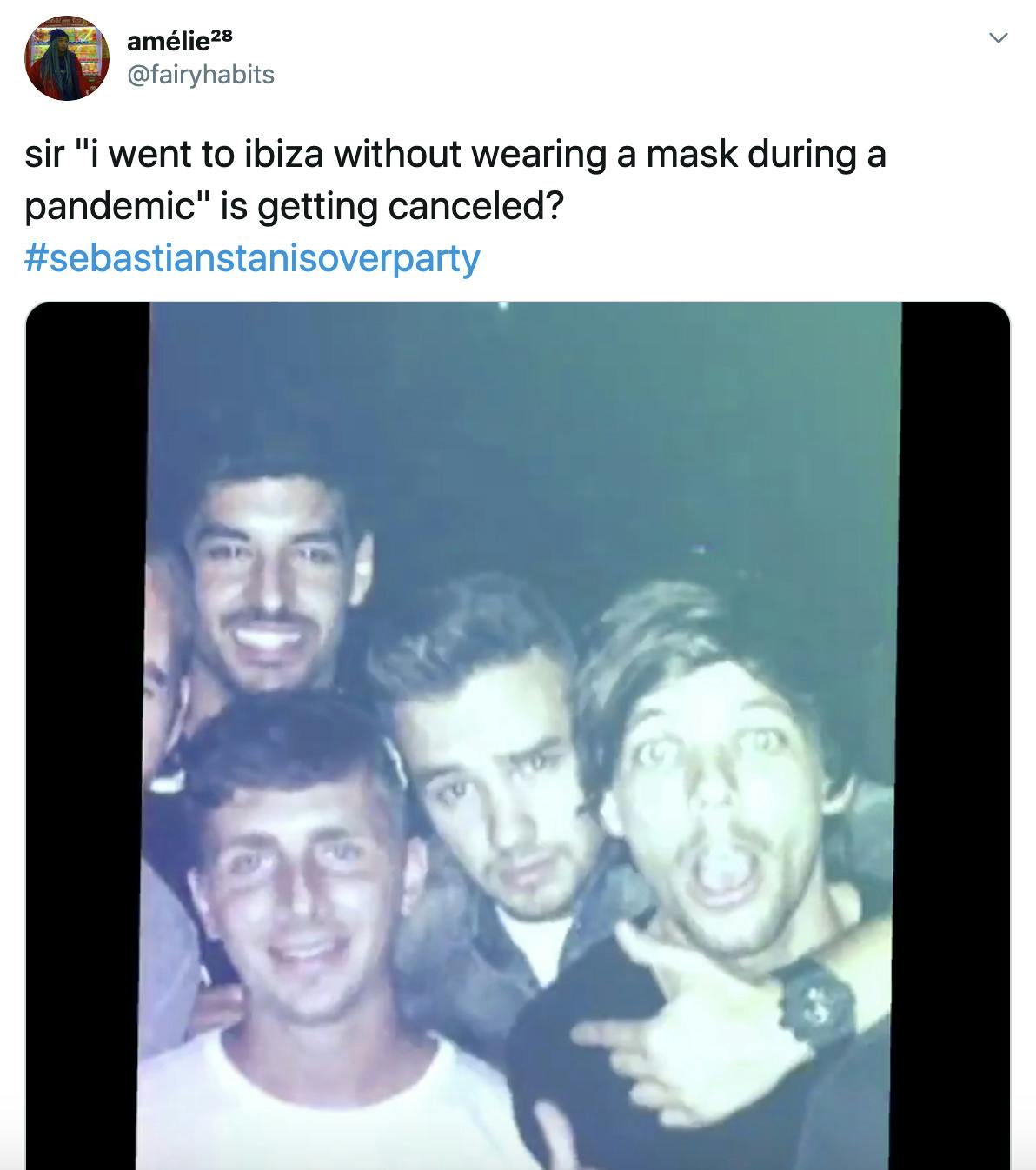 "sir "i went to ibiza without wearing a mask during a pandemic" is getting canceled? #sebastianstanisoverparty" gif of clubbing