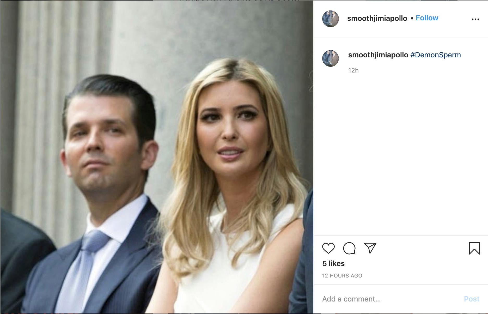 Image of Ivanka and Don Jr with caption #DemonSperm