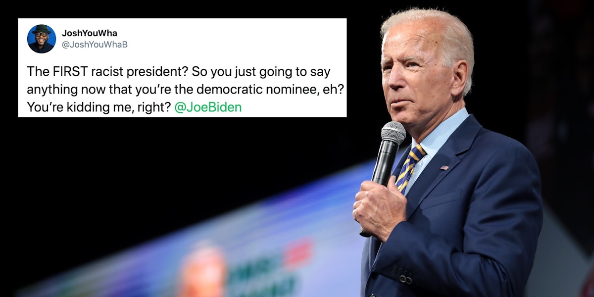 A tweet next to former Vice President Joe Biden