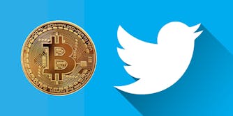 A bitcoin next to the Twitter logo