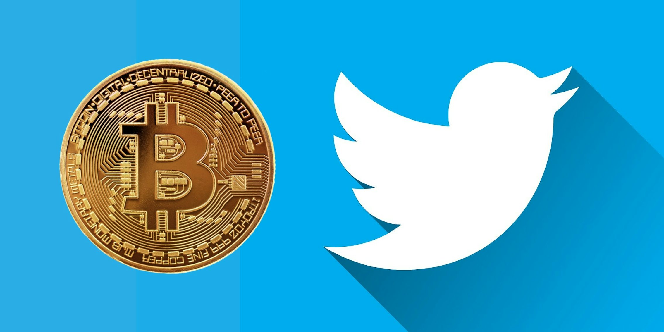 A bitcoin next to the Twitter logo