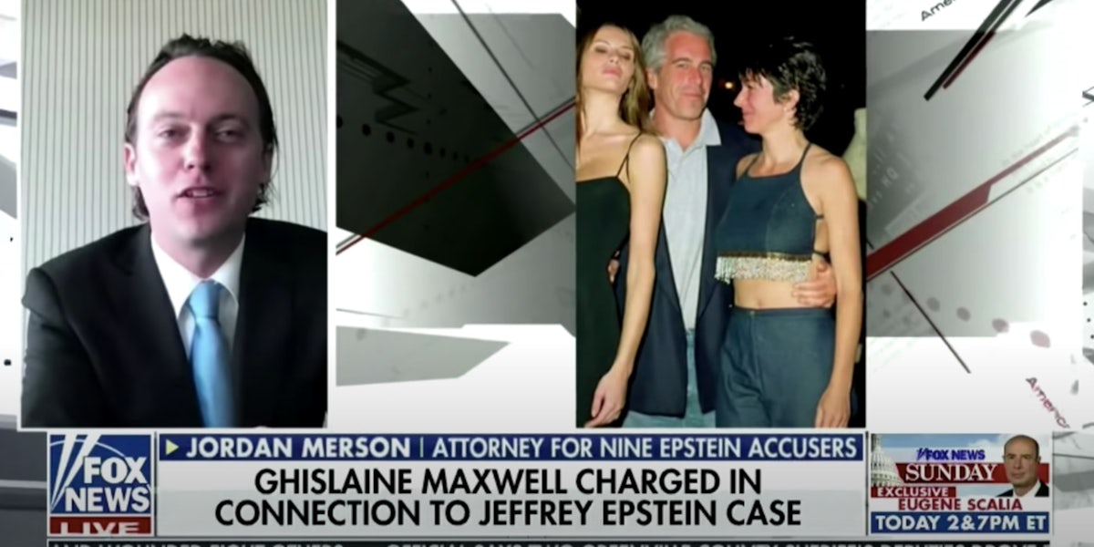 Picture of attorney next to cropped photo of epstein