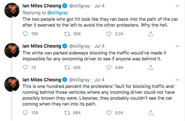 A tweet thread about a Seattle hit-and-run from Ian Miles Cheong
