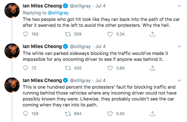 A tweet thread about a Seattle hit-and-run from Ian Miles Cheong