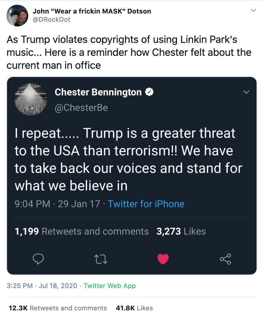 Chester Bennington's Trump Tweets Resurface After His Video Disabled