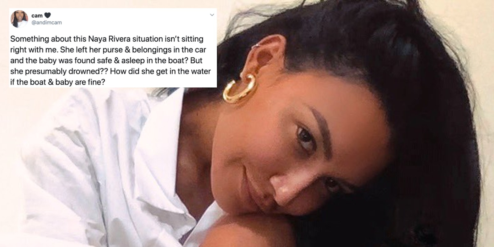 Naya Rivera next to a tweet about her disappearance
