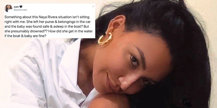 Naya Rivera next to a tweet about her disappearance