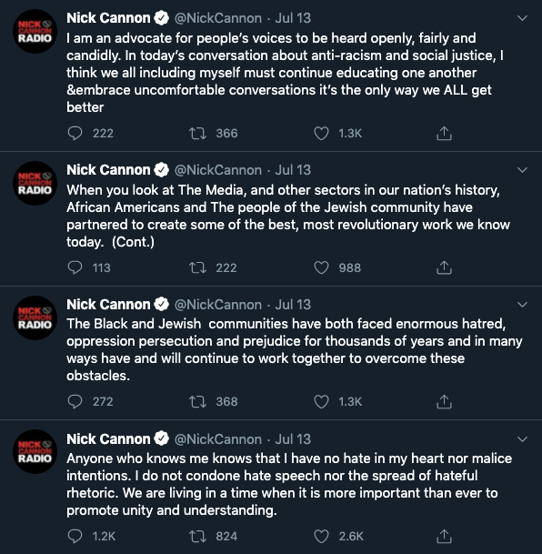 Nick Cannon fired anti-Semitic tweets