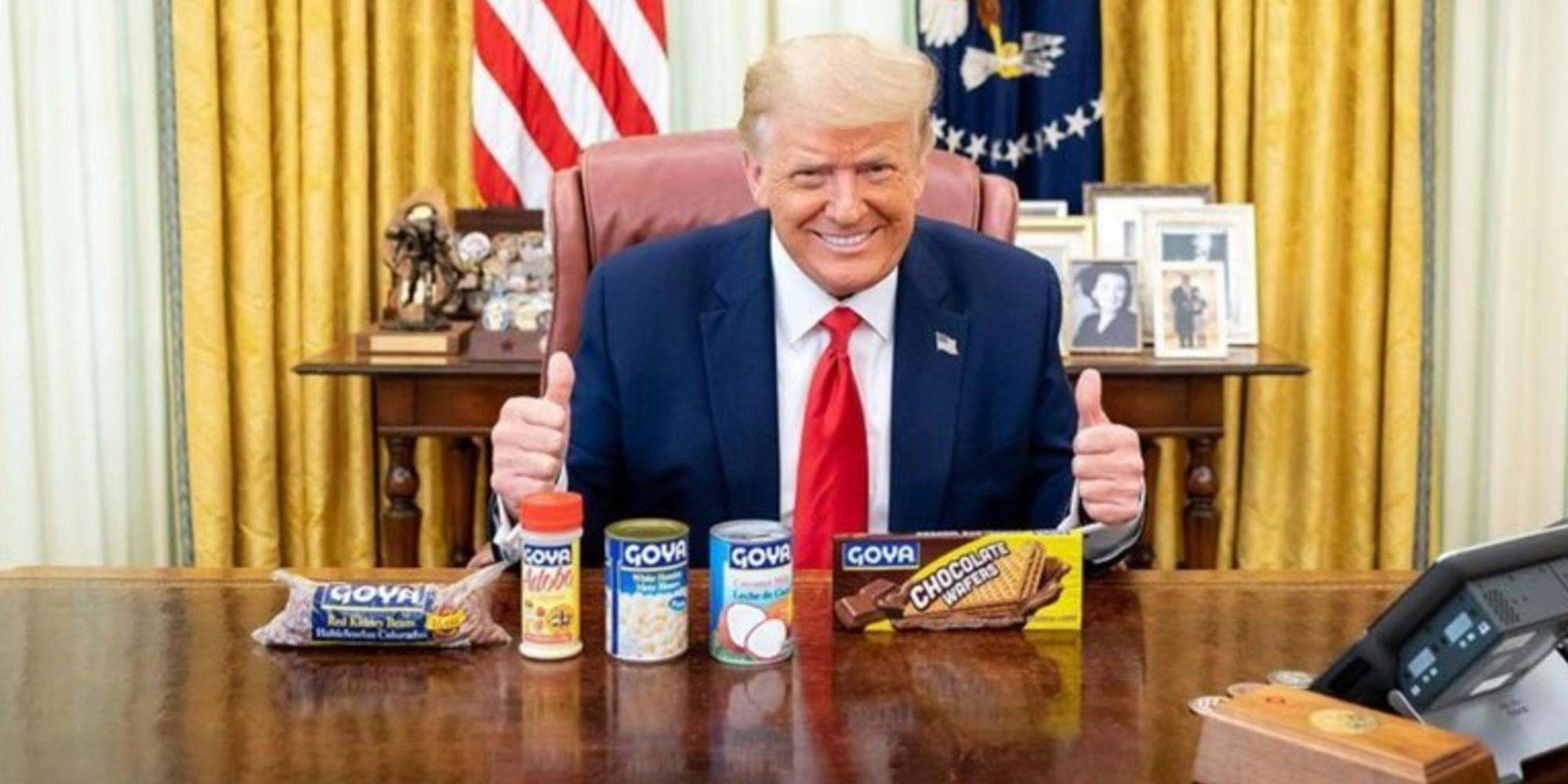 President Donald Trump in the Oval Office with beans