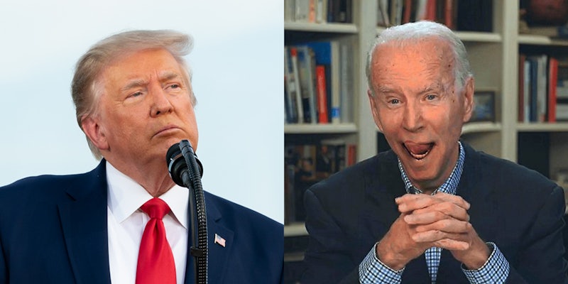 Donald Trump and Joe Biden with his tongue out