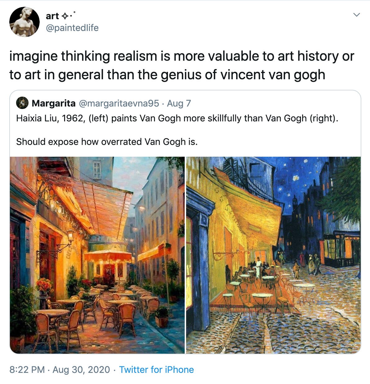 "The fetishization of realism kills art." screenshot of original tweet