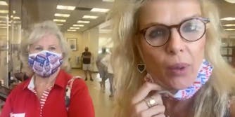 Victoria Redstall seen with a companion at Wells Fargo, recording on her Facebook live
