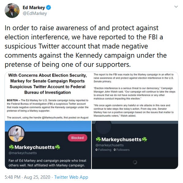 Ed Markey Report Tweet FBI