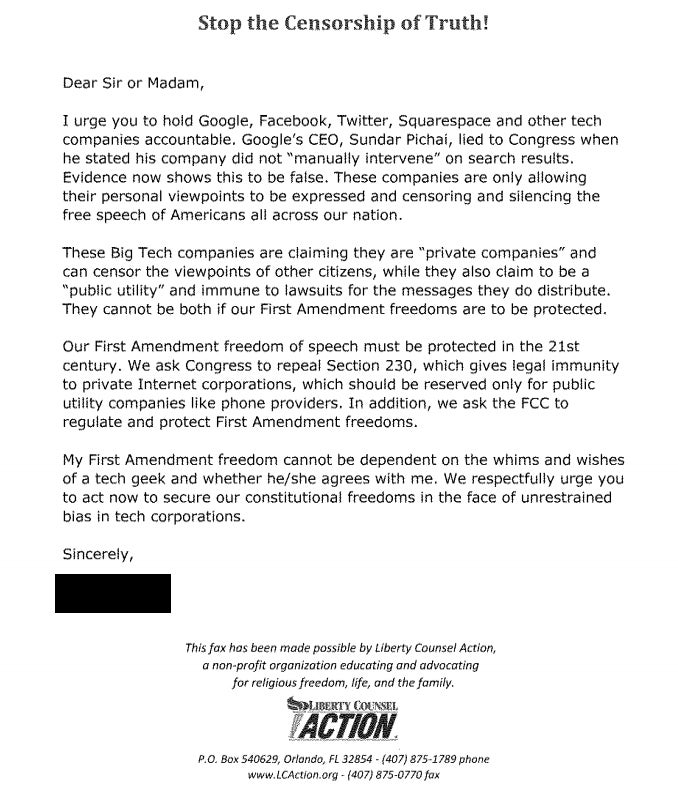 Liberty Counsel Action Section 230 Petition FCC Public Comments