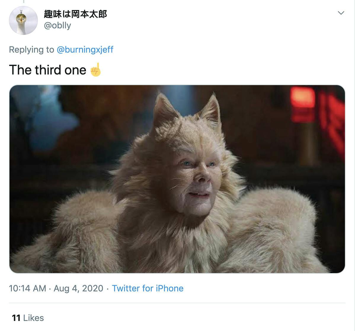 "The third one☝️" image of Judy Dench from Cats