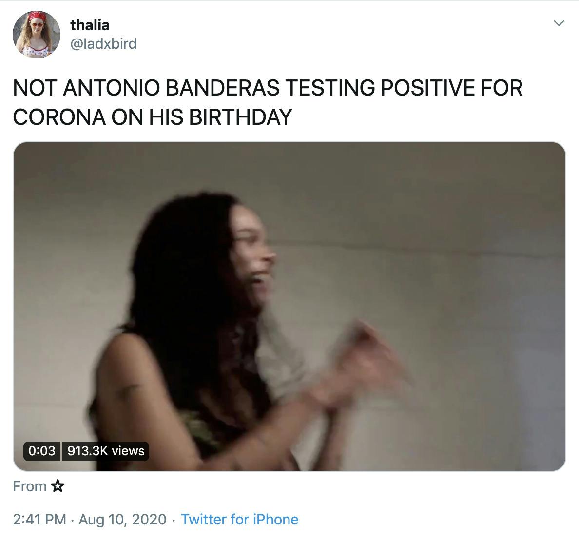 "NOT ANTONIO BANDERAS TESTING POSITIVE FOR CORONA ON HIS BIRTHDAY" gif of angry crying black woman