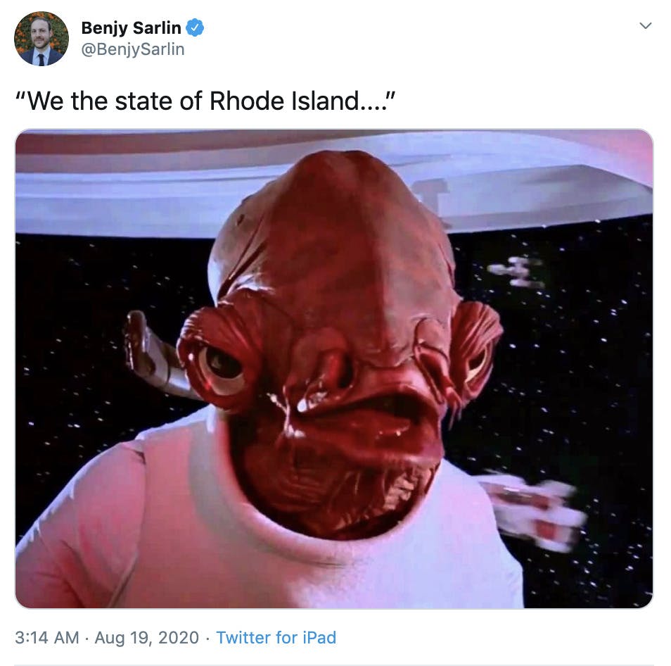 "“We the state of Rhode Island....”" screenshot of Admiral Ackbar from Star Wars