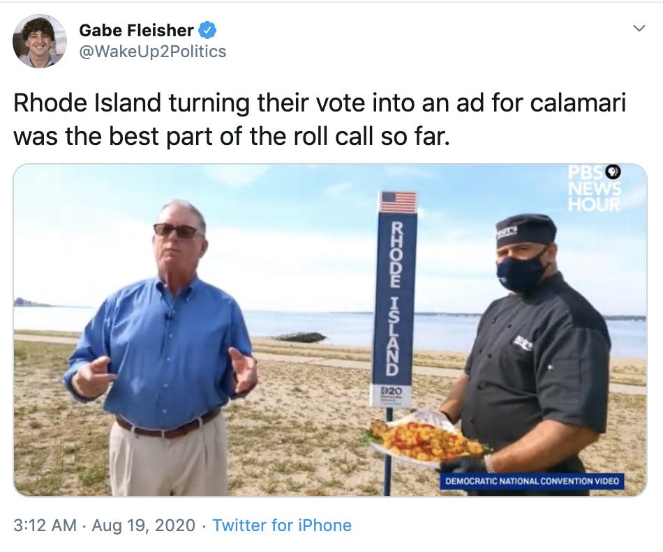 Rhode Island turning their vote into an ad for calamari was the best part of the roll call so far.