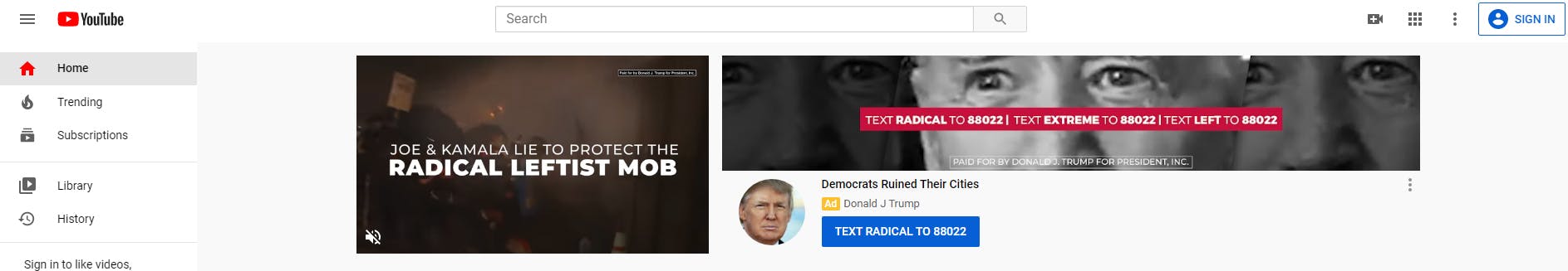 Trump YouTube Banner Ad