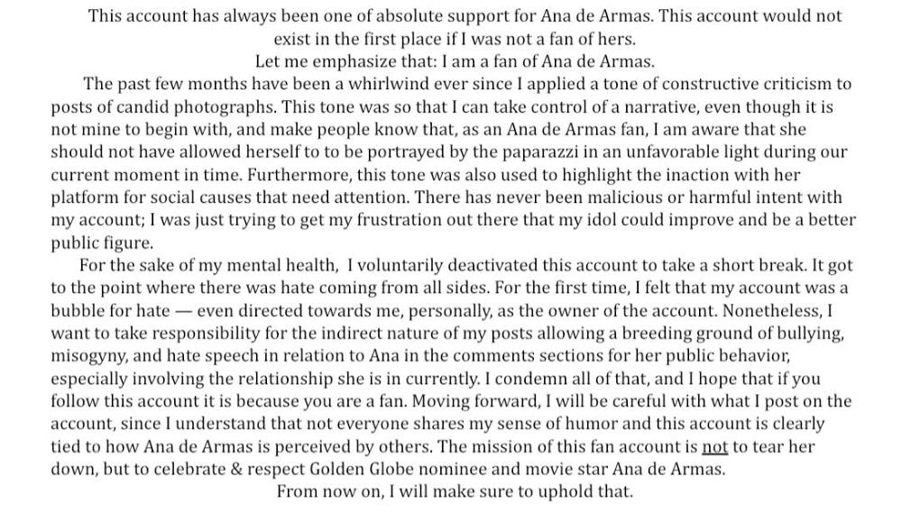 ana de armas stan account statement