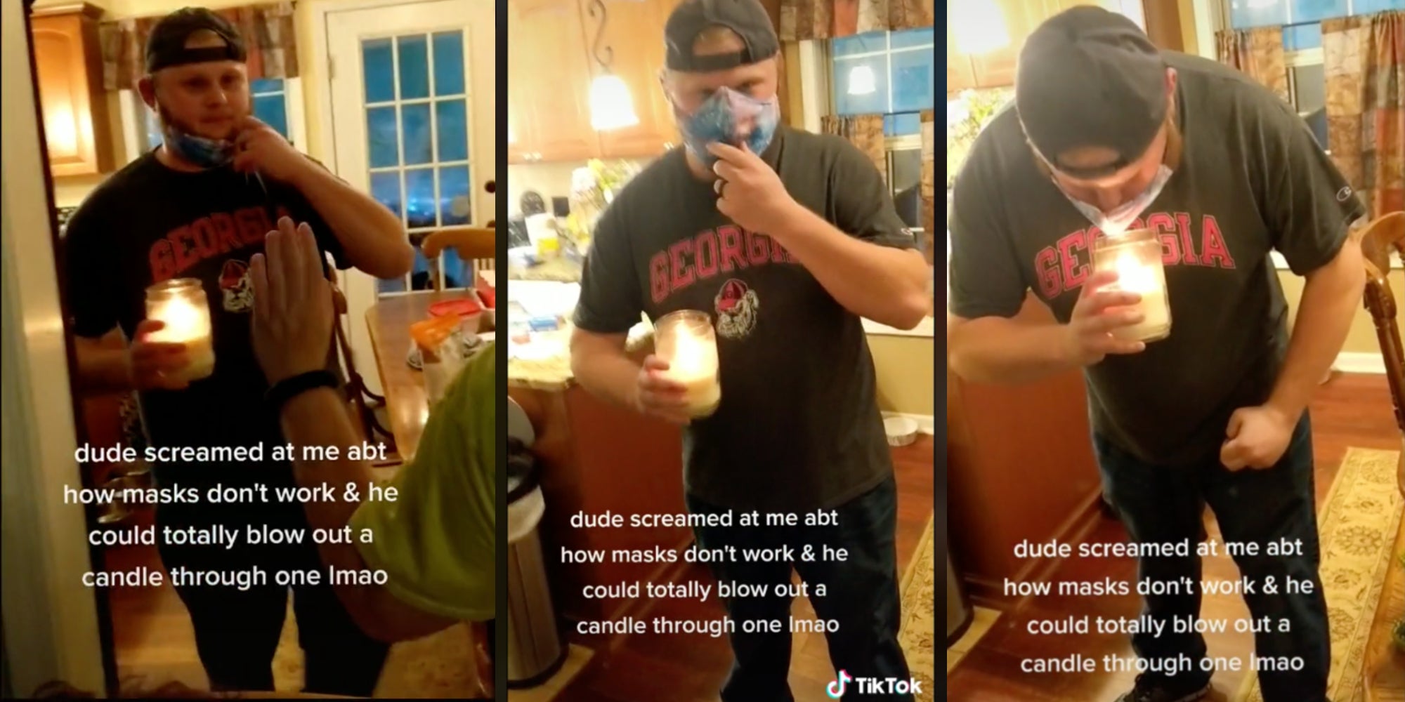 Man Tries—and Fails—To Prove Point by Wearing Mask to Blow Candle