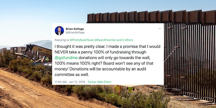 A tweet from Brian Kolfage in front of a border wall