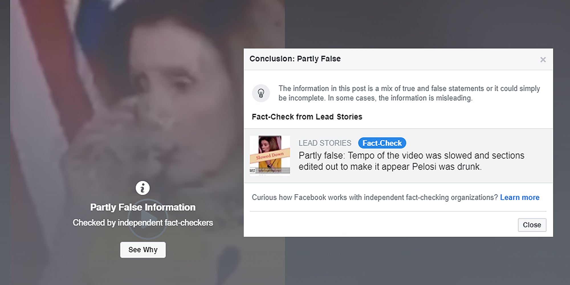 facebook "partly false" claim on fake Nancy Pelosi video