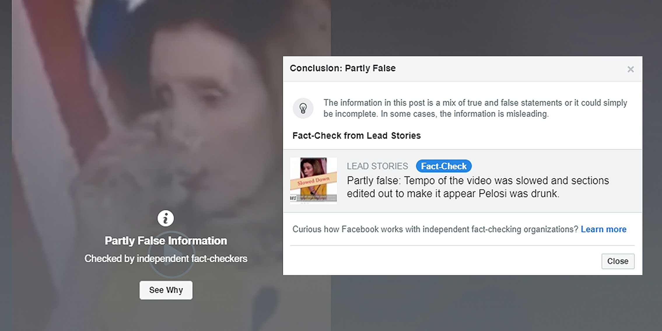 facebook 'partly false' claim on fake Nancy Pelosi video