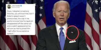 A tweet next to Joe Biden about a conspiracy