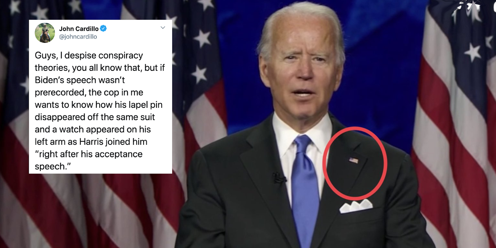 A tweet next to Joe Biden about a conspiracy