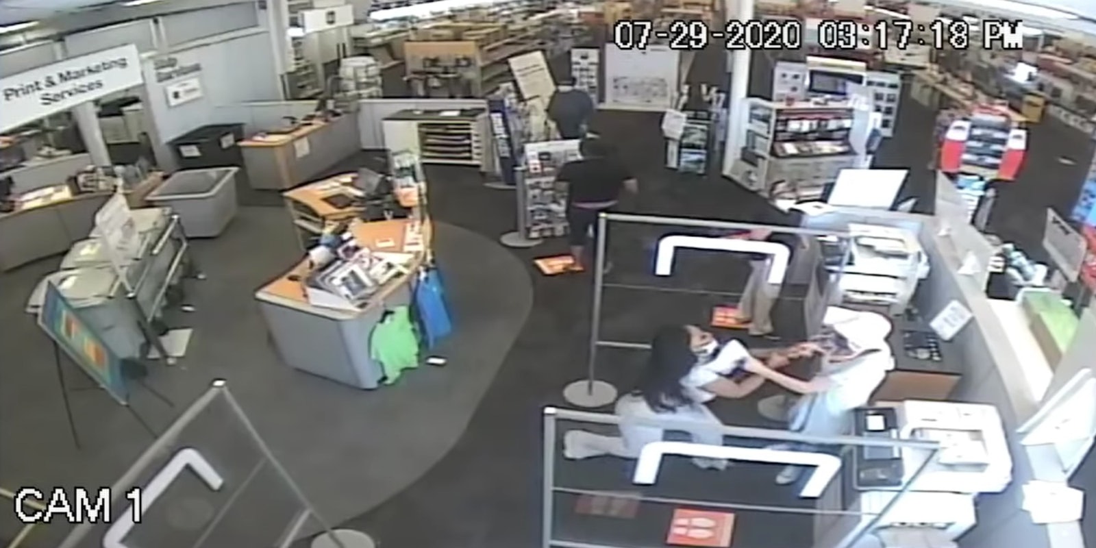 Surveillance video of an altercation at a Staples