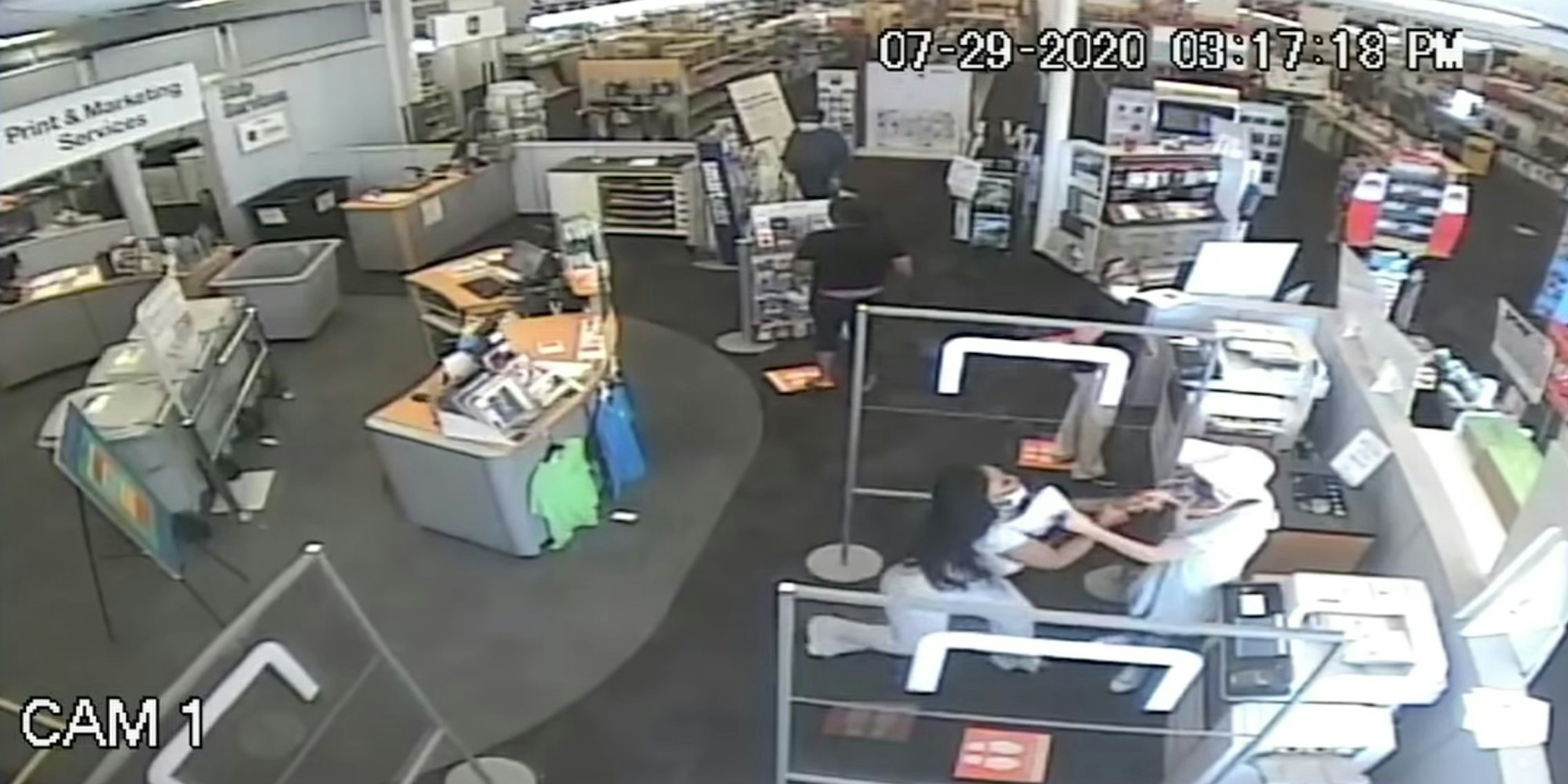 Surveillance video of an altercation at a Staples
