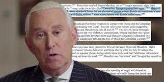 Roger Stone next to text from a Senate intel report