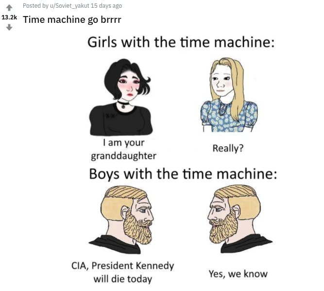 Time Travel Meme Shows How Men And Women Would Use It Differently