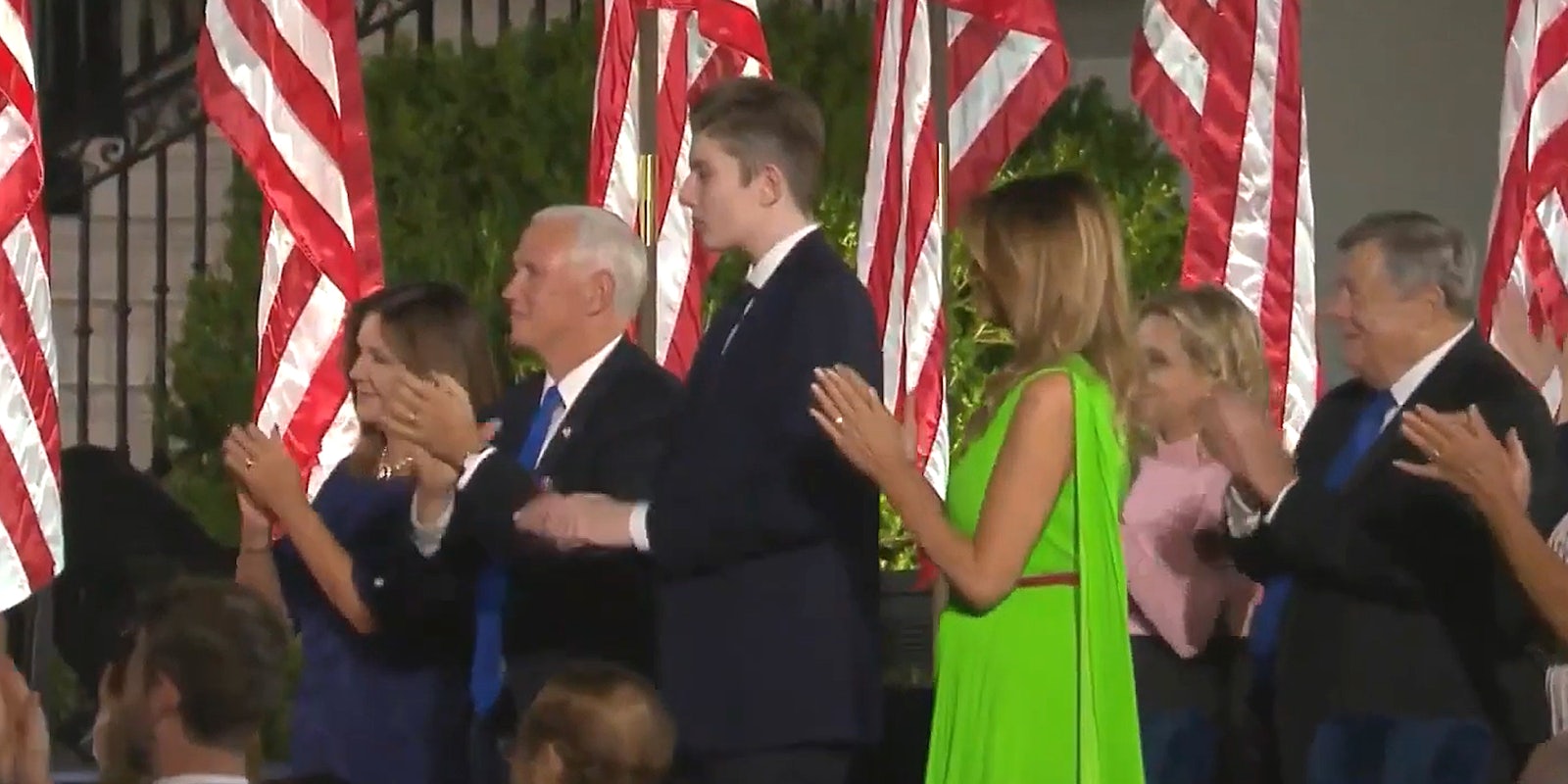 Mike and Karen Pence applaud with Barron and Melania Trump at Republican National Convention