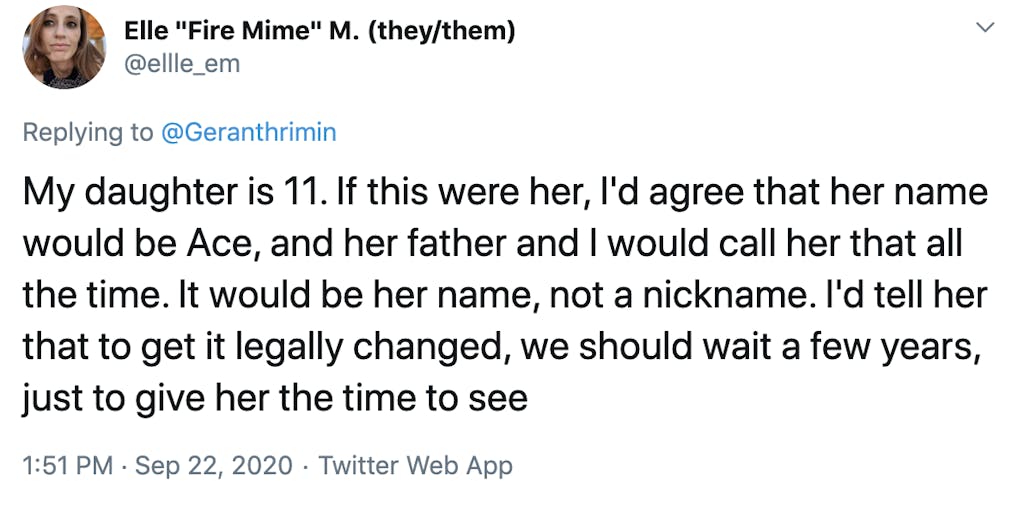 My daughter is 11. If this were her, I'd agree that her name would be Ace, and her father and I would call her that all the time. It would be her name, not a nickname. I'd tell her that to get it legally changed, we should wait a few years, just to give her the time to see