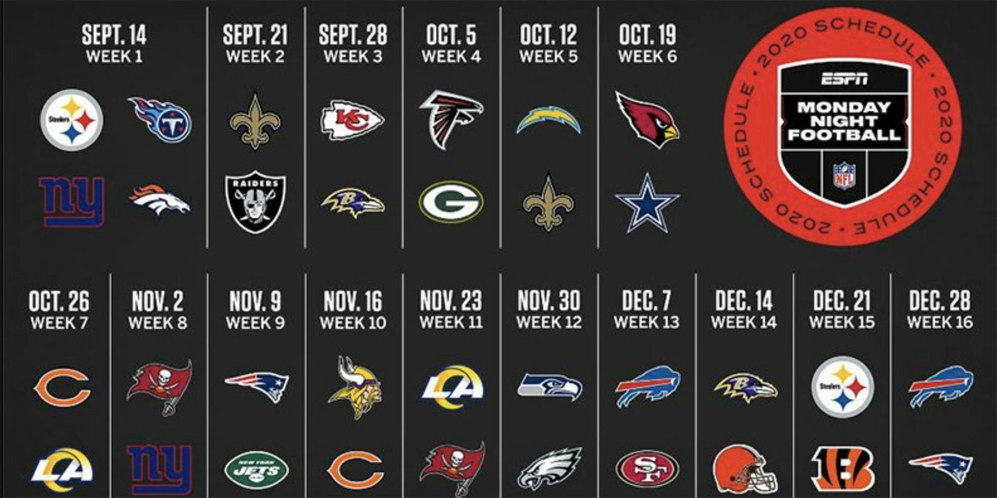 Monday Night Football Schedule Printable