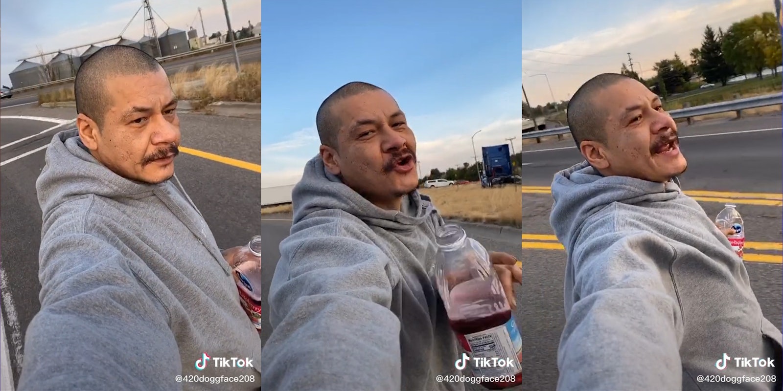 man skateboarding with cranberry juice while singing 'dreams' by fleetwood mac
