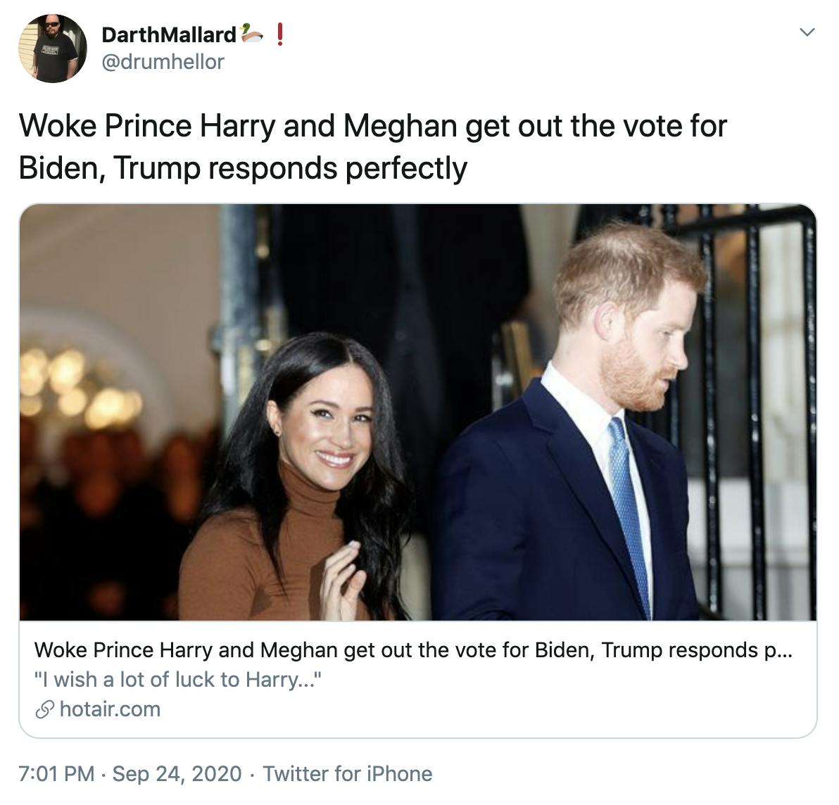 Woke Prince Harry and Meghan get out the vote for Biden, Trump responds perfectly