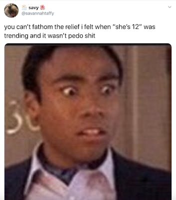 "you can’t fathom the relief i felt when “she’s 12” was trending and it wasn’t pedo shit" image of Troy Barton from Community looking alarmed
