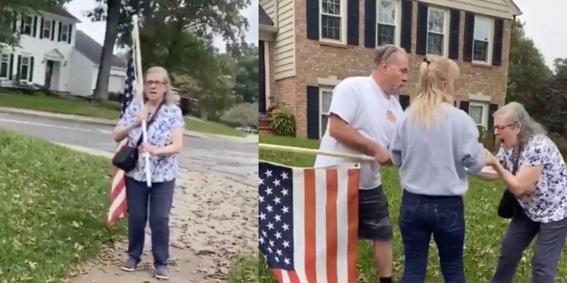 Karen seen threatening people with her American flag