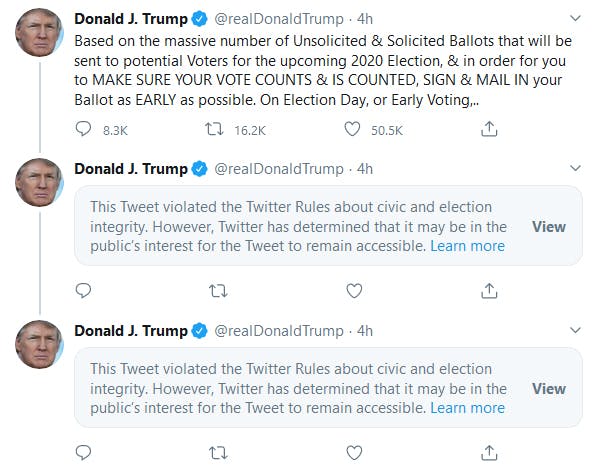 Donald Trump Tweets Mail In Ballots Twice