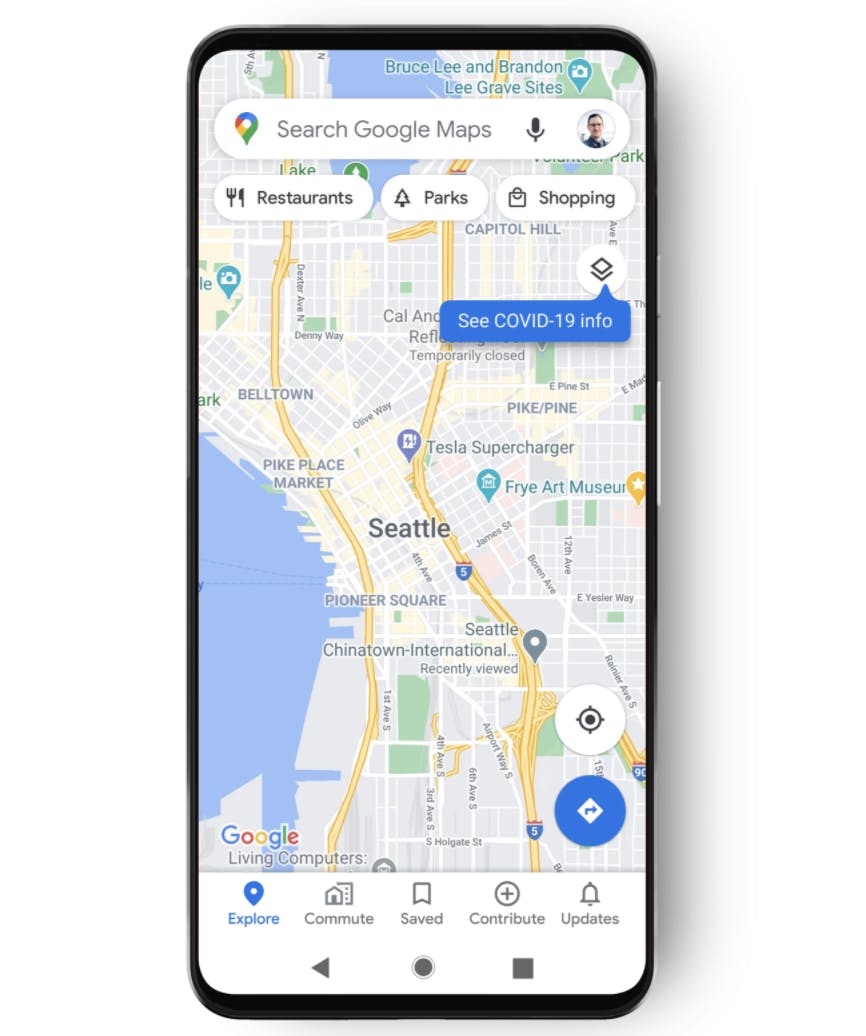 Google's COVID map is located with map details
