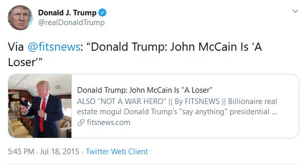 John McCain Loser Tweet From Trump