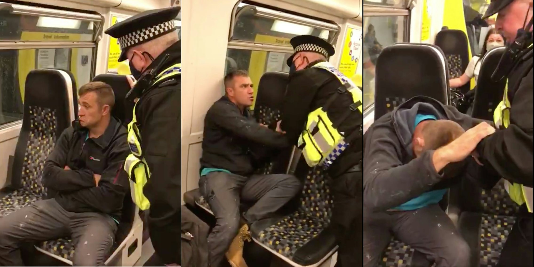 Maskless man fights with a train officer and refuses to wear a mask