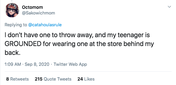 anti-mask mom ground teen for wearing mask