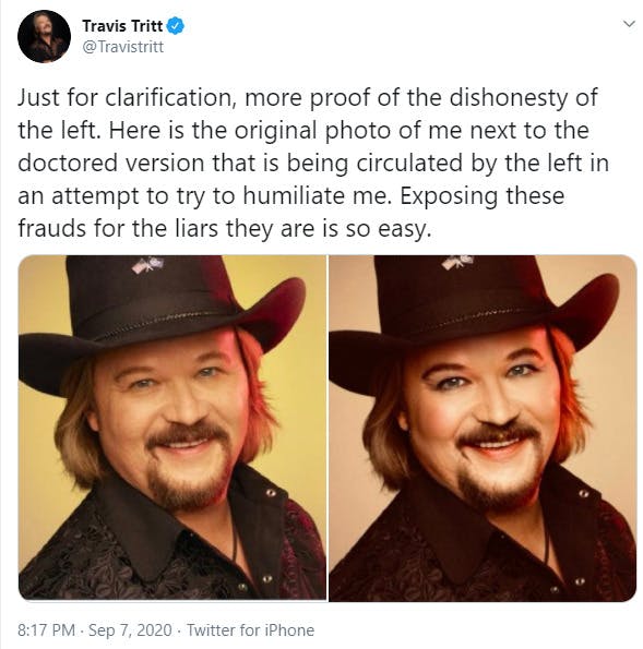 Travis Tritt Mocked for Complaining About Photoshopped Makeup Pic