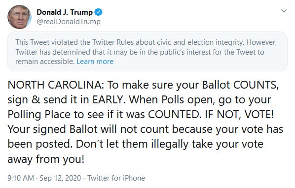 Trump Twitter Tweet North Carolina Ballot Counts