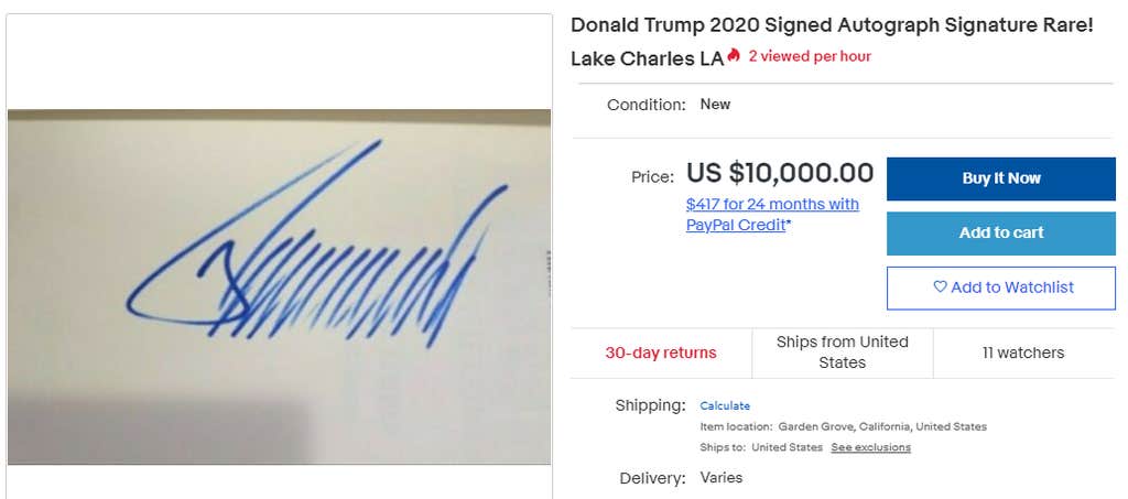 Nobody S Buying Trump S 10 000 Autographs On Ebay Rokzfast